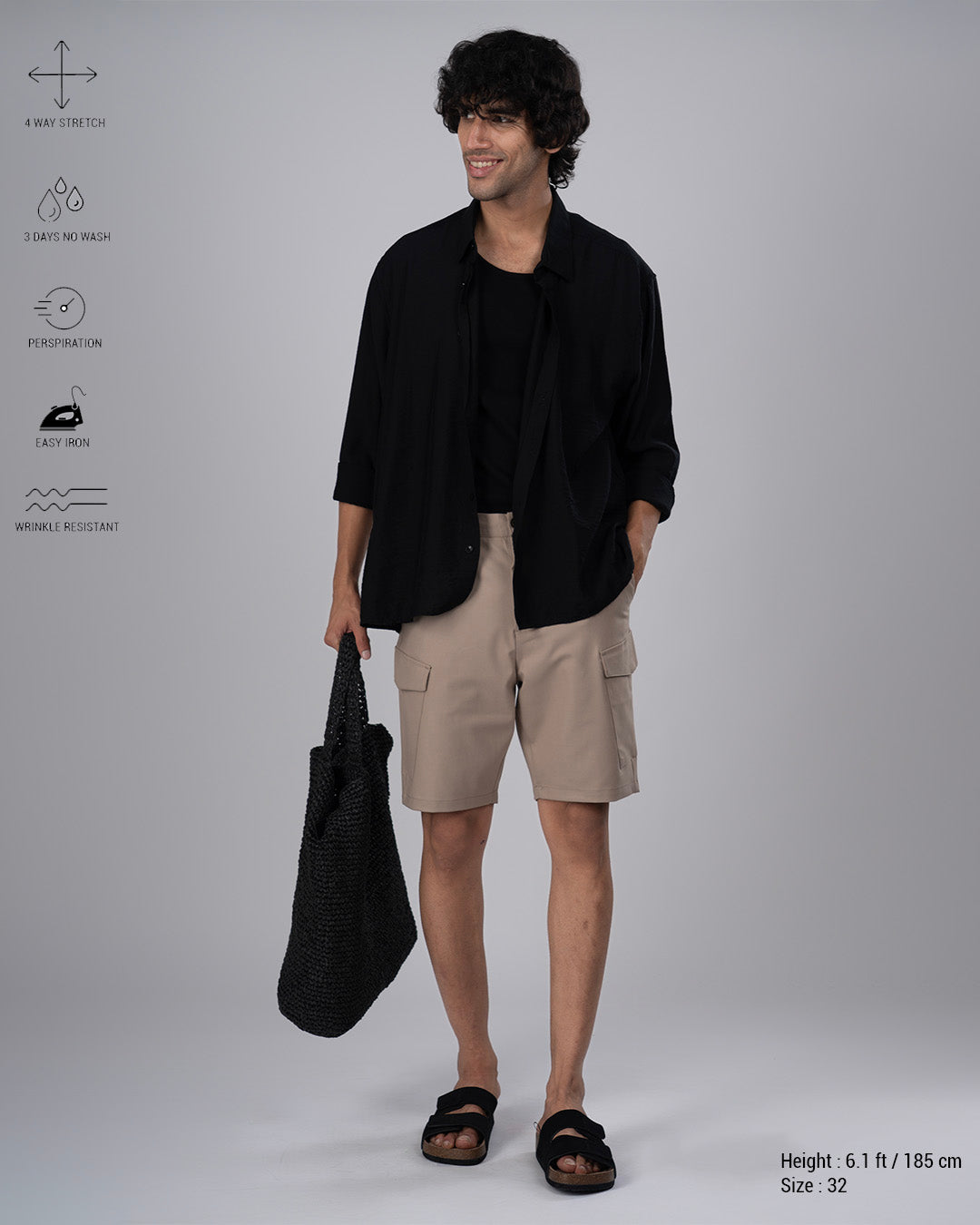 Easy Iron Cargo Shorts In Beige