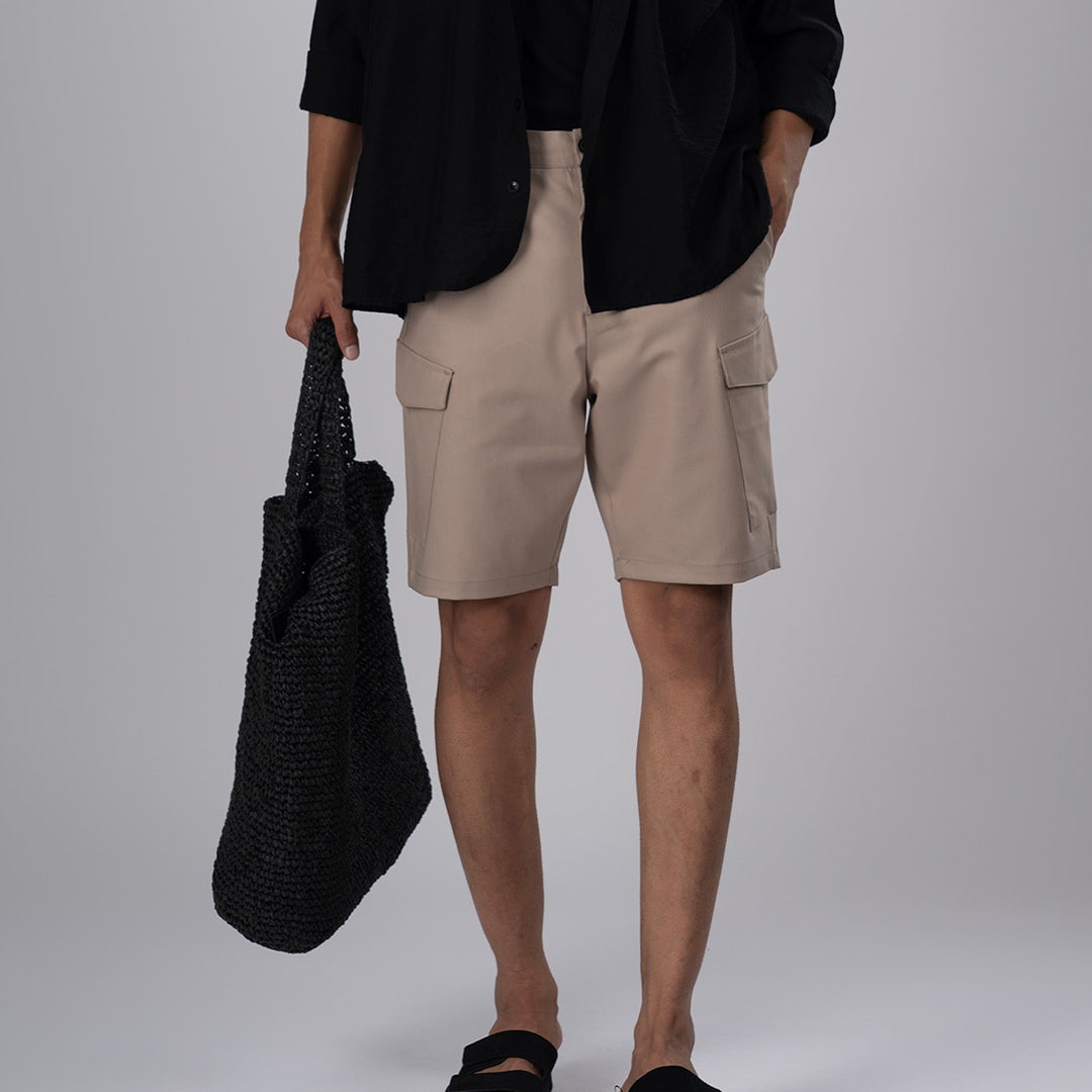 Easy Iron Cargo Shorts In Beige
