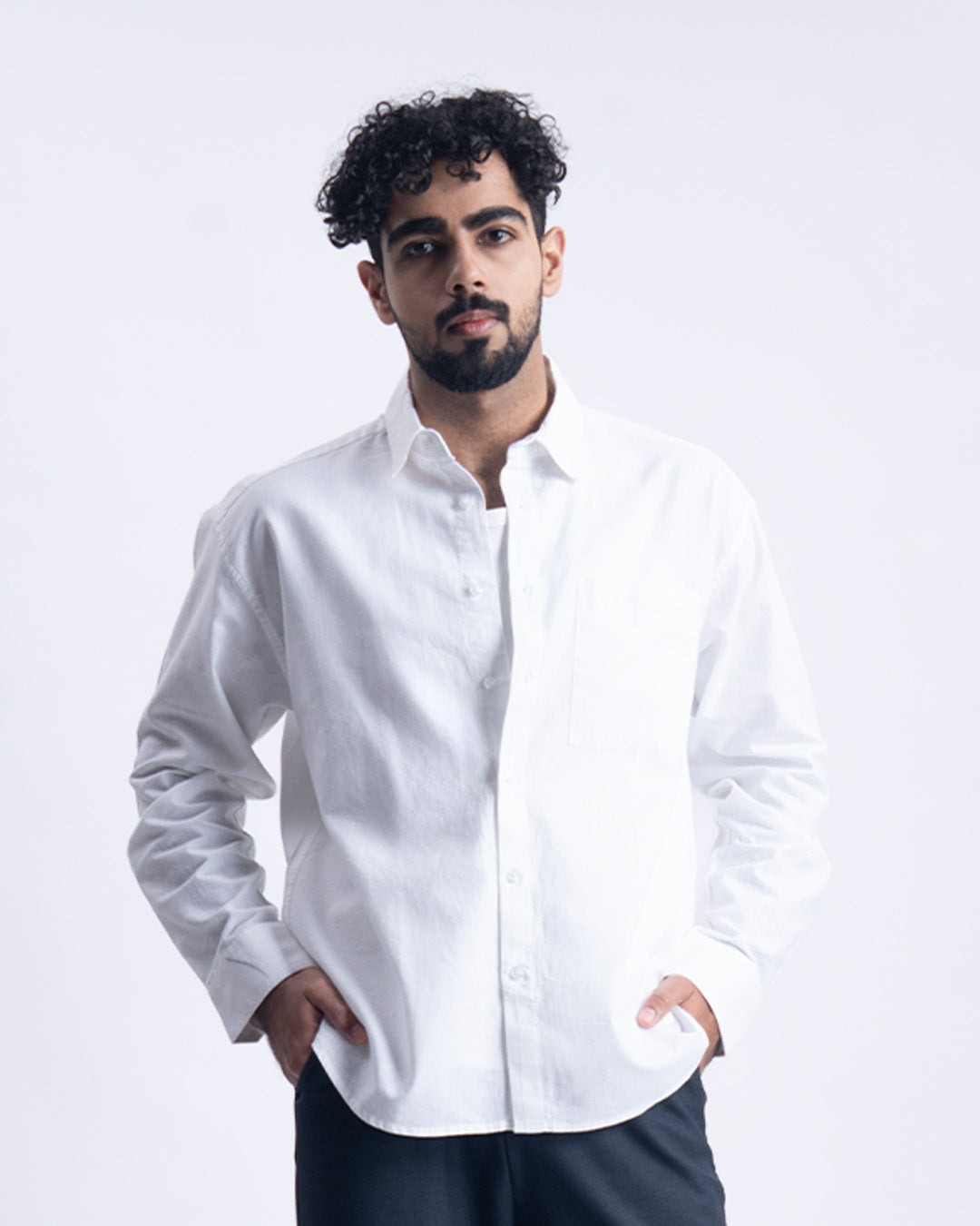 Linen Fused Relaxed Cropped Shirt In White