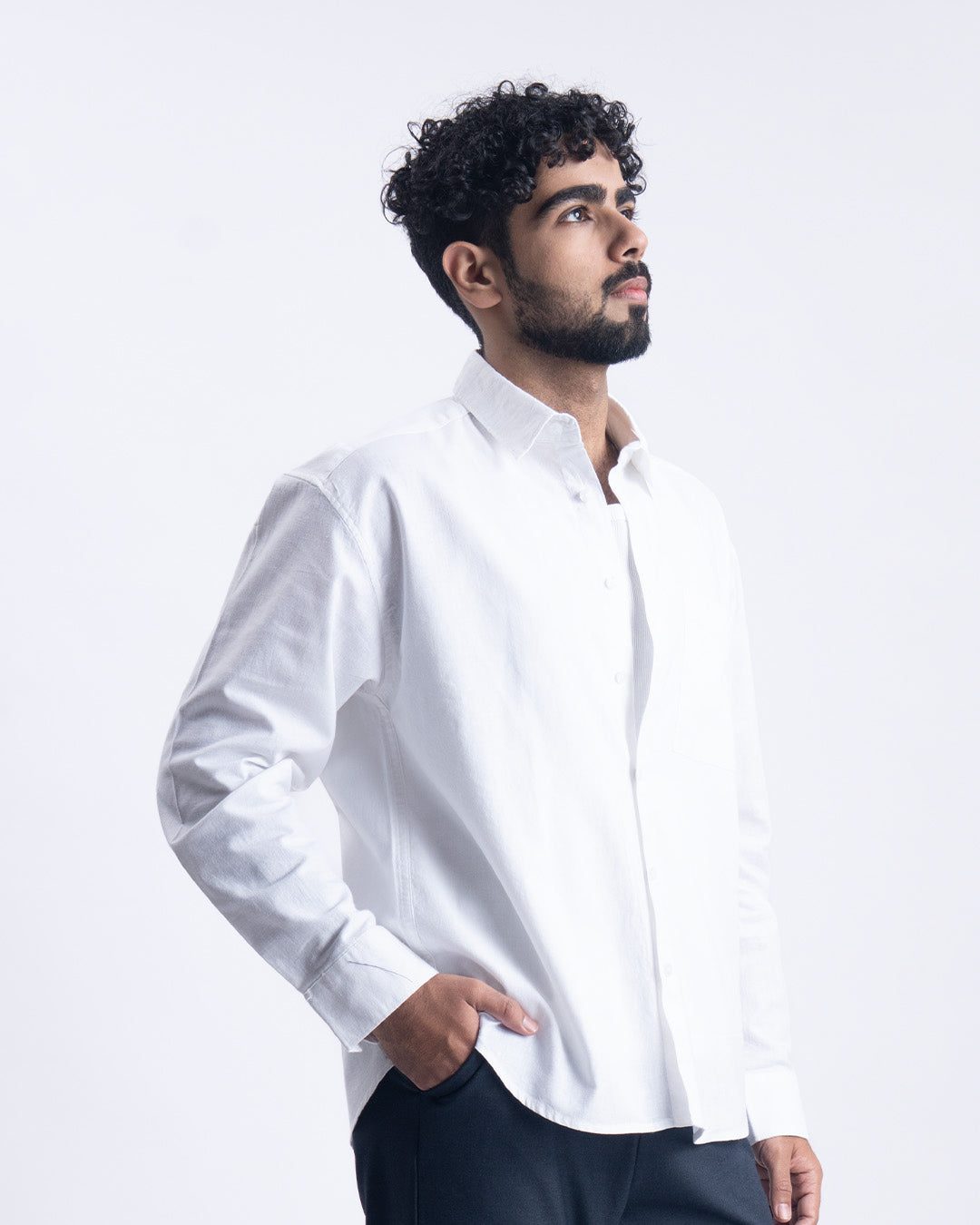 Linen Fused Relaxed Cropped Shirt In White