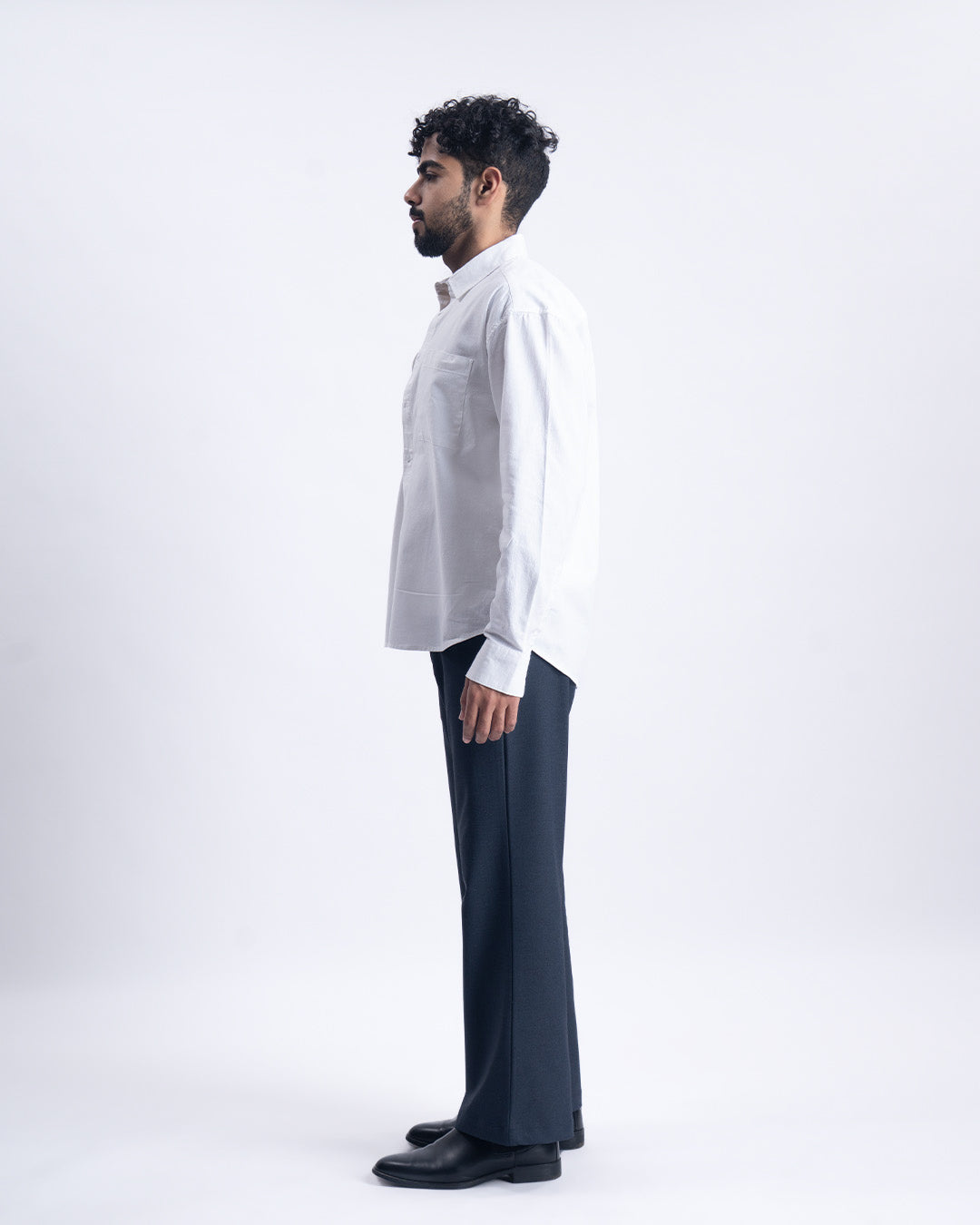 Linen Fused Relaxed Cropped Shirt In White