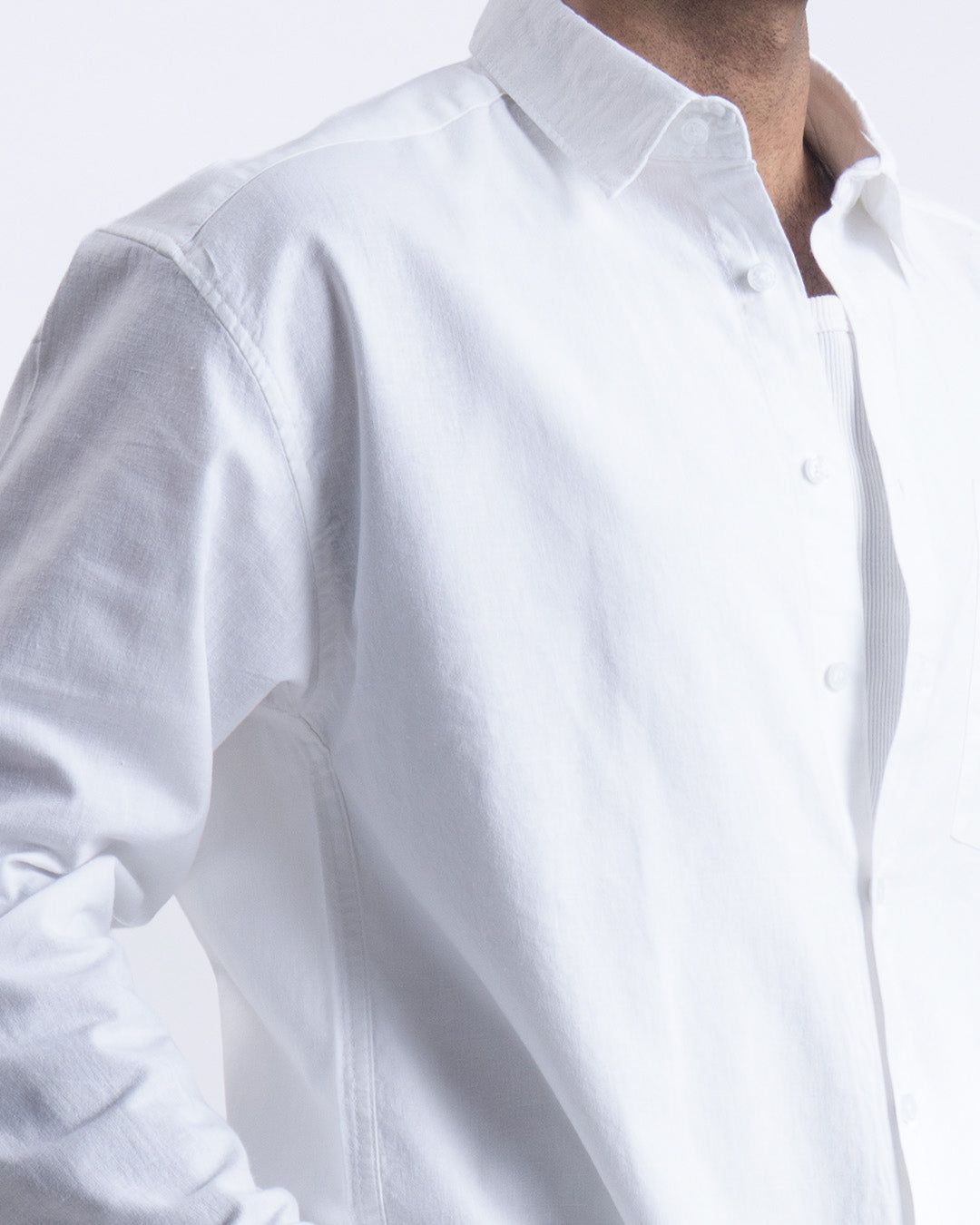 Linen Fused Relaxed Cropped Shirt In White