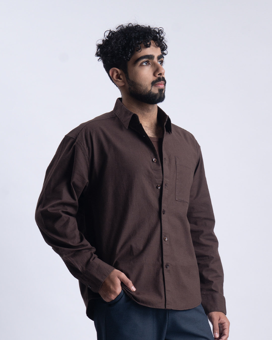 Linen Fused Relaxed Cropped Shirt In Brown