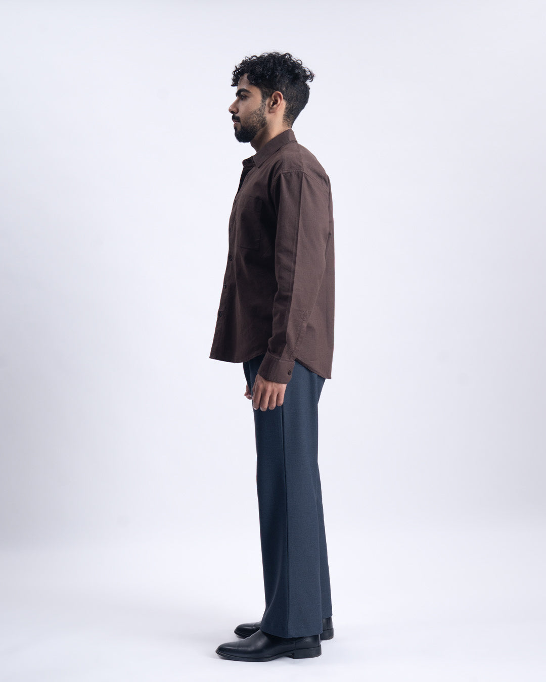 Linen Fused Relaxed Cropped Shirt In Brown