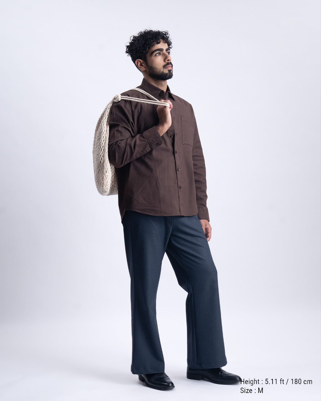 Linen Fused Relaxed Cropped Shirt In Brown