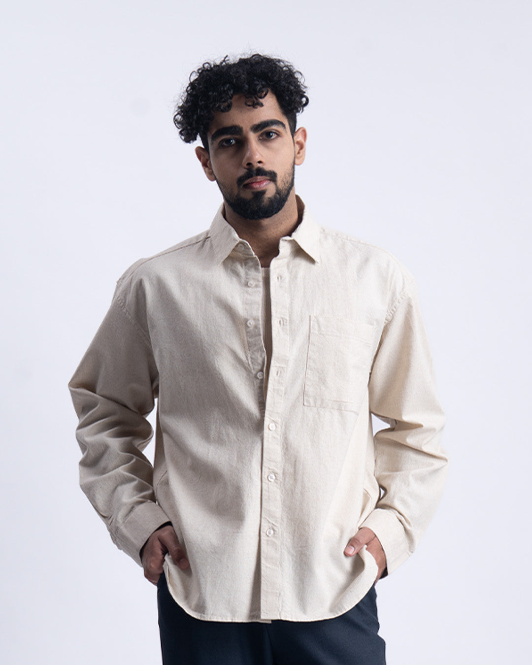 Linen Fused Relaxed Cropped Shirt In Beige