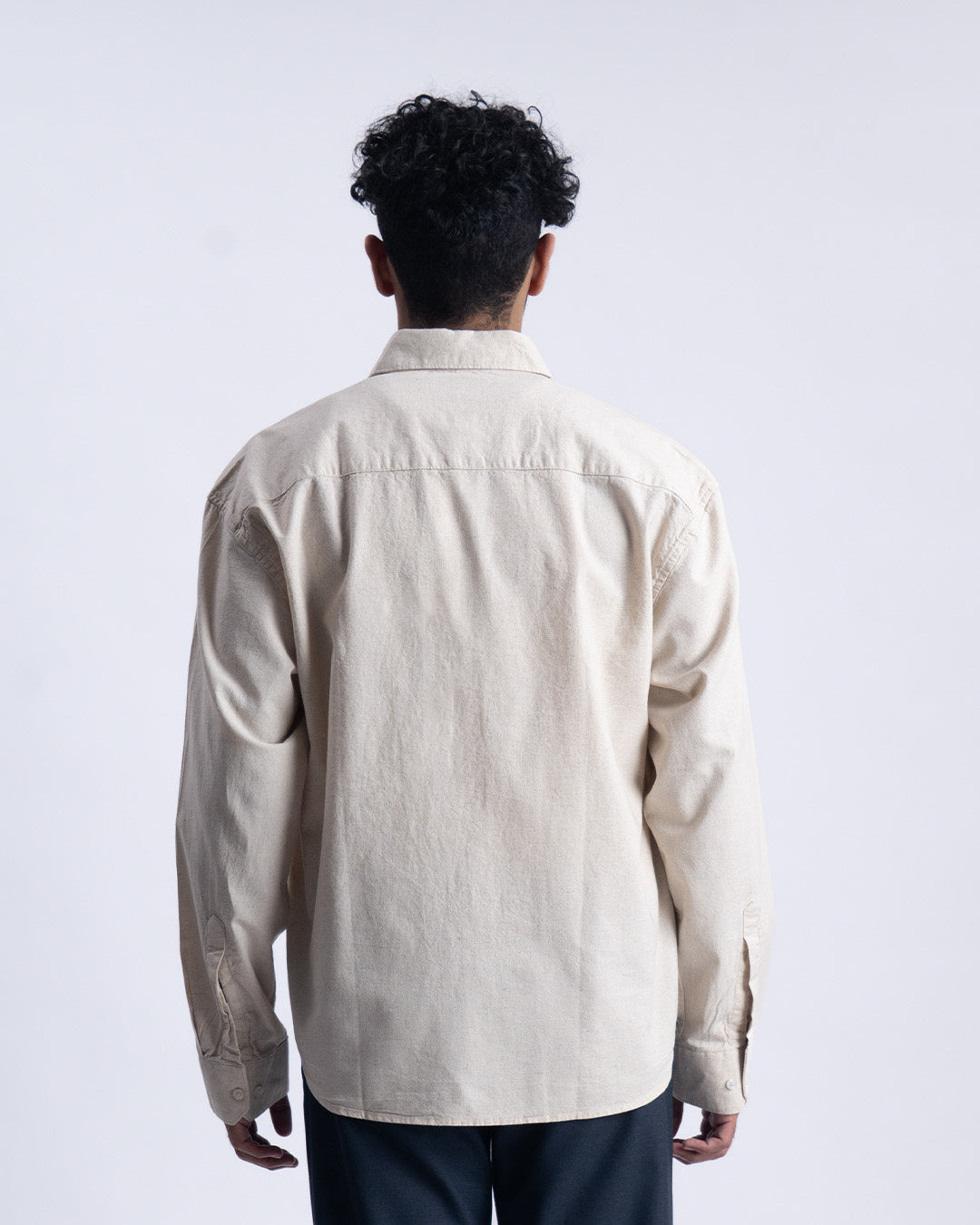 Linen Fused Relaxed Cropped Shirt In Beige