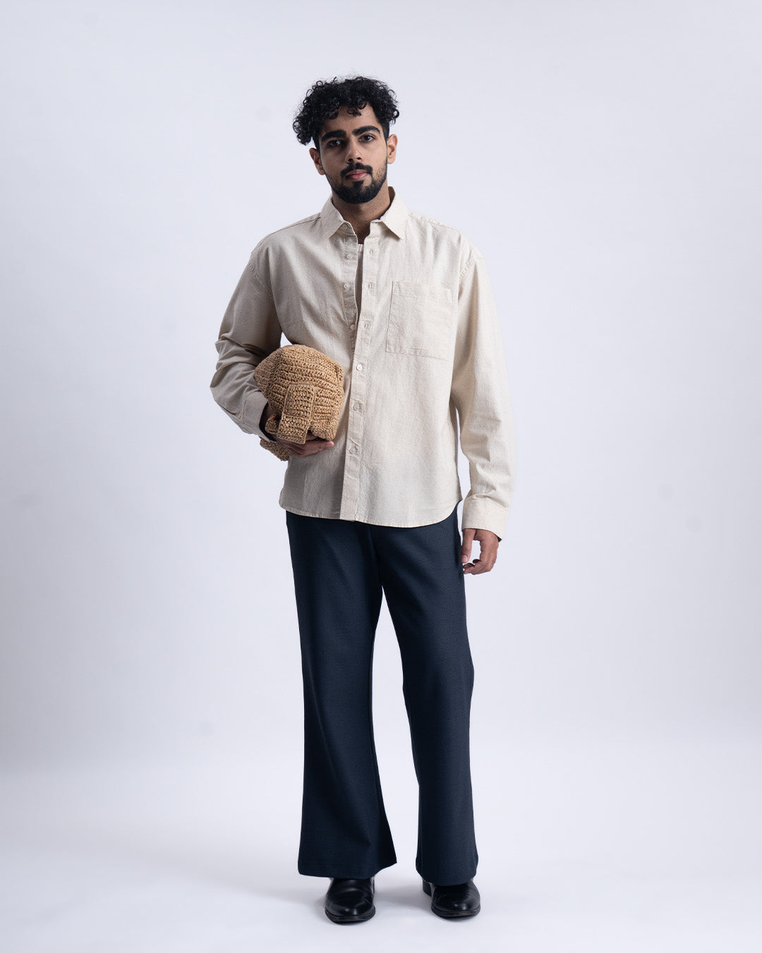 Linen Fused Relaxed Cropped Shirt In Beige