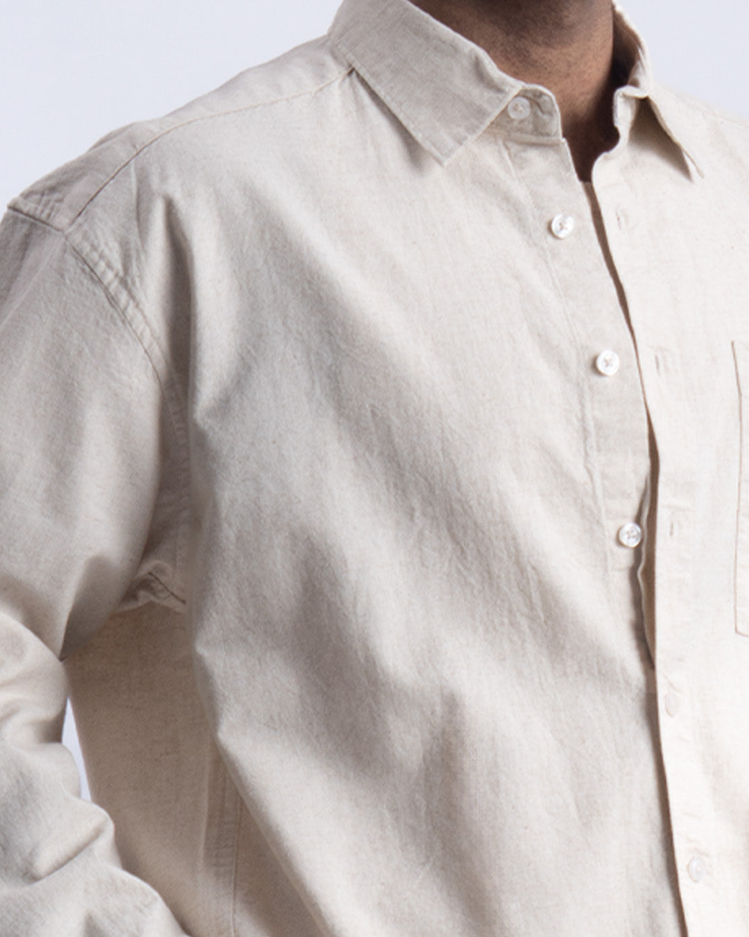 Linen Fused Relaxed Cropped Shirt In Beige