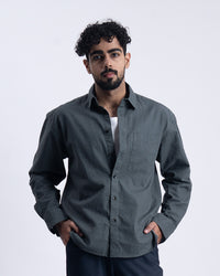 Linen Fused Relaxed Cropped Shirt In Green