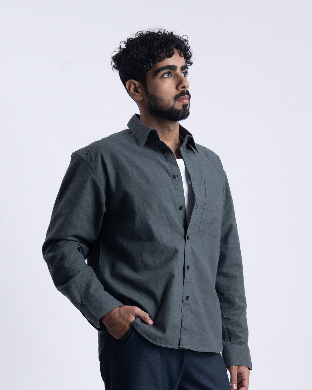 Linen Fused Relaxed Cropped Shirt In Green