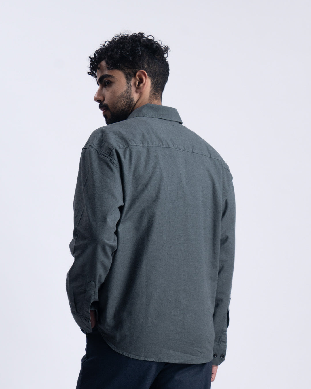 Linen Fused Relaxed Cropped Shirt In Green