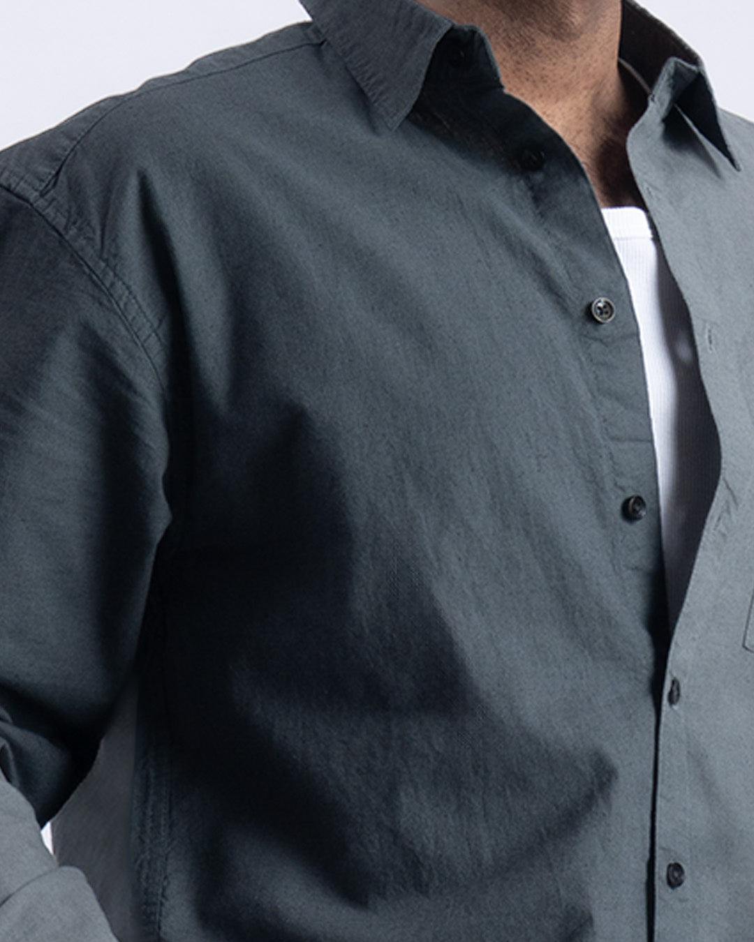 Linen Fused Relaxed Cropped Shirt In Green