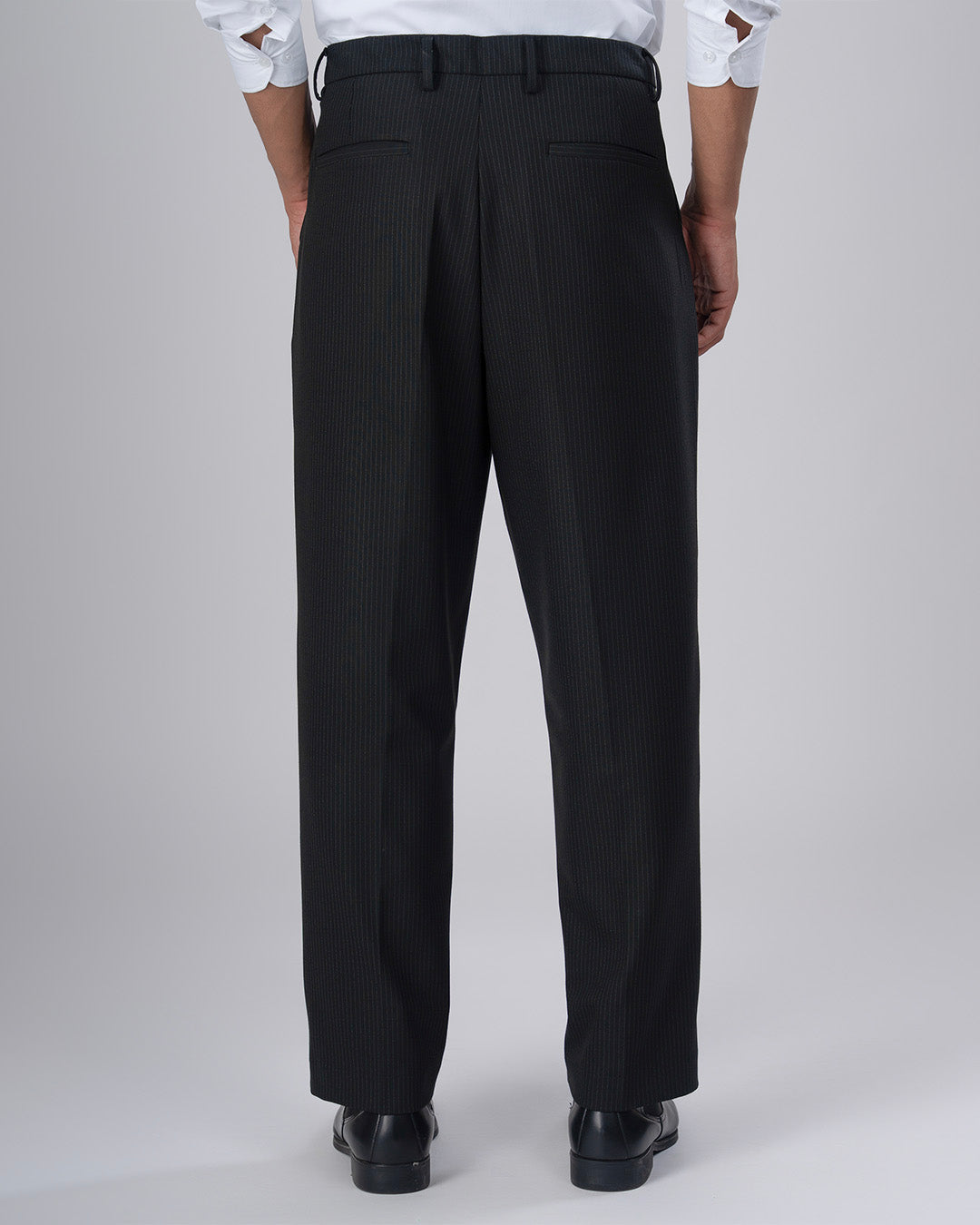 Easy Iron Pinstriped Relaxed Trousers In Black
