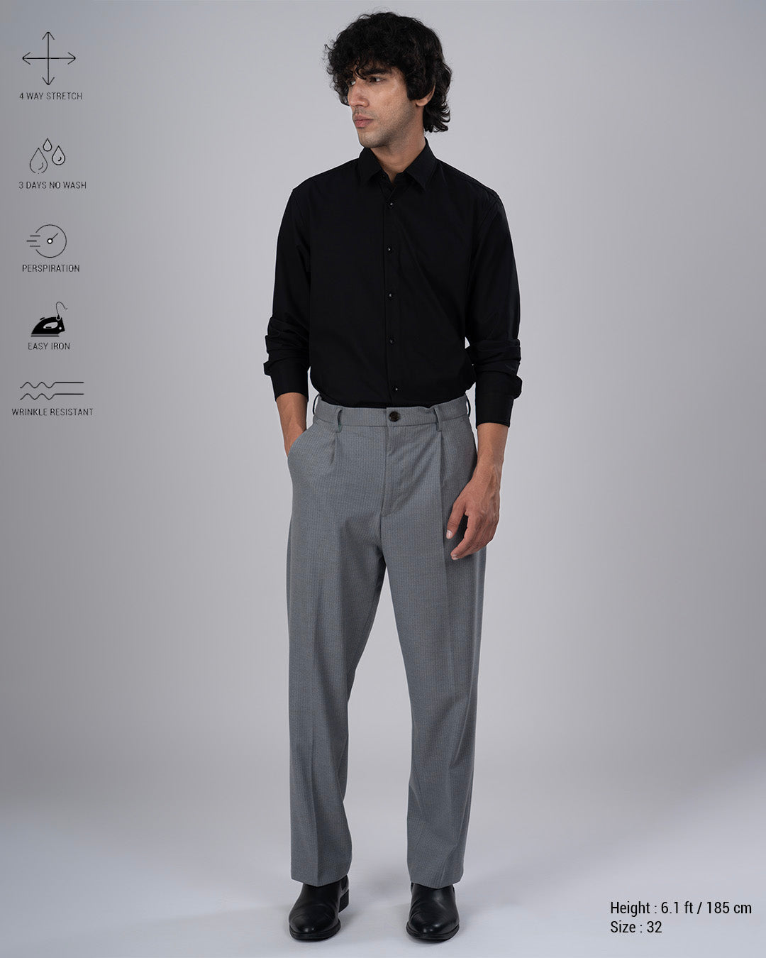 Easy Iron Pinstriped Relaxed Trousers In Grey