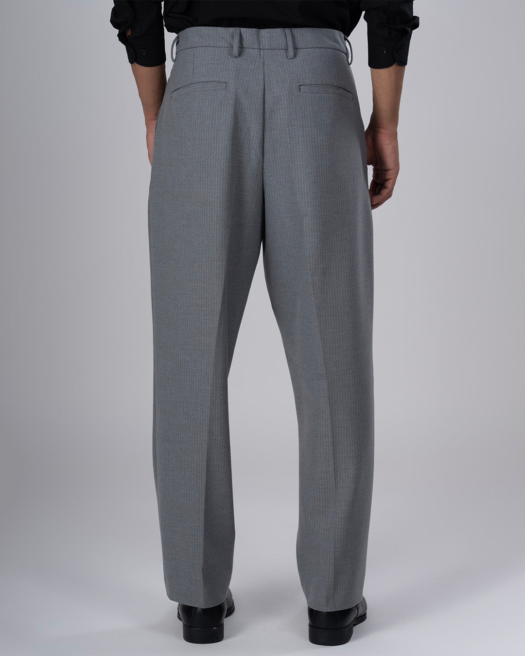 Easy Iron Pinstriped Relaxed Trousers In Grey