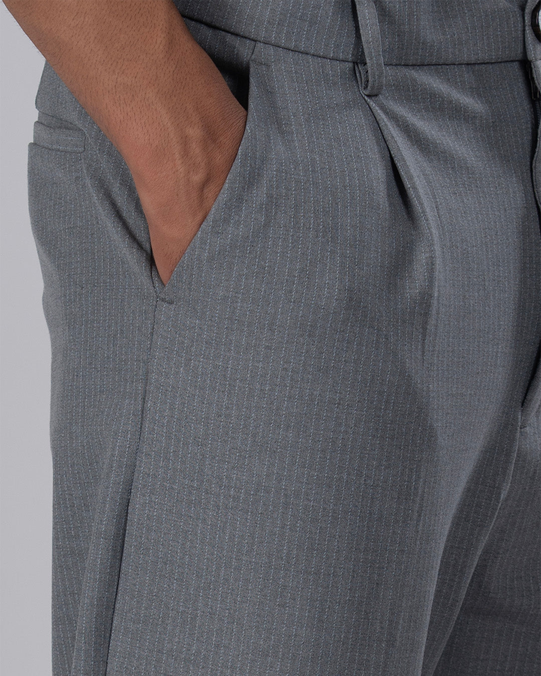 Easy Iron Pinstriped Relaxed Trousers In Grey