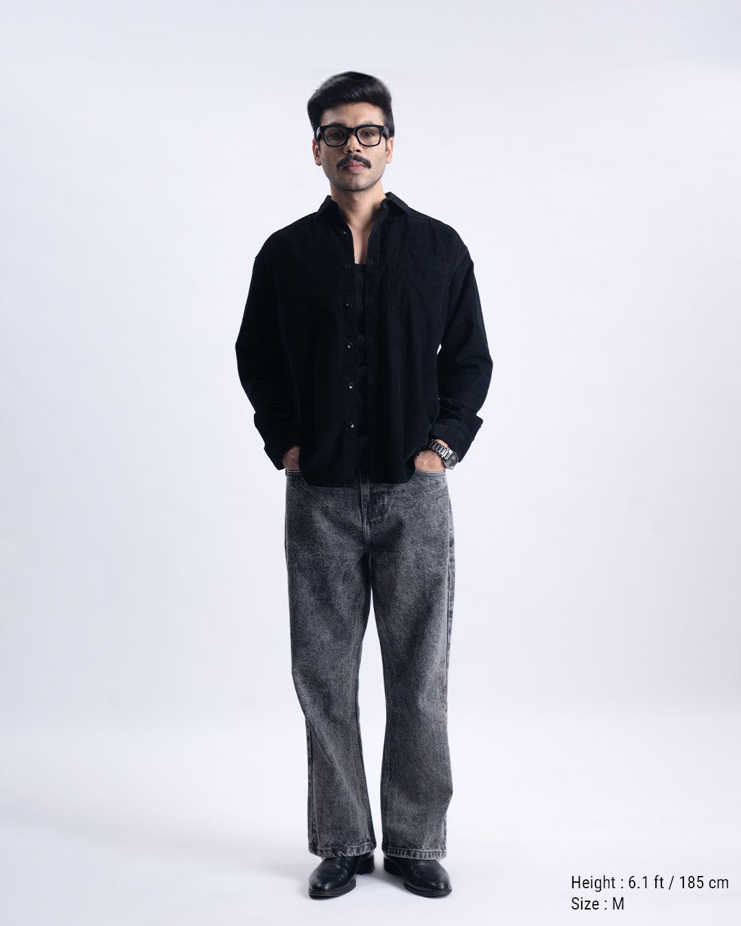 Soft Corduroy Relaxed Shirt In Black