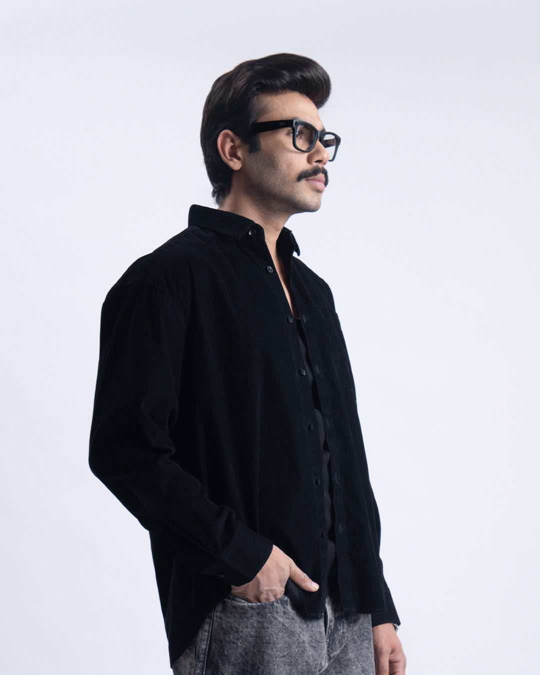 Soft Corduroy Relaxed Shirt In Black