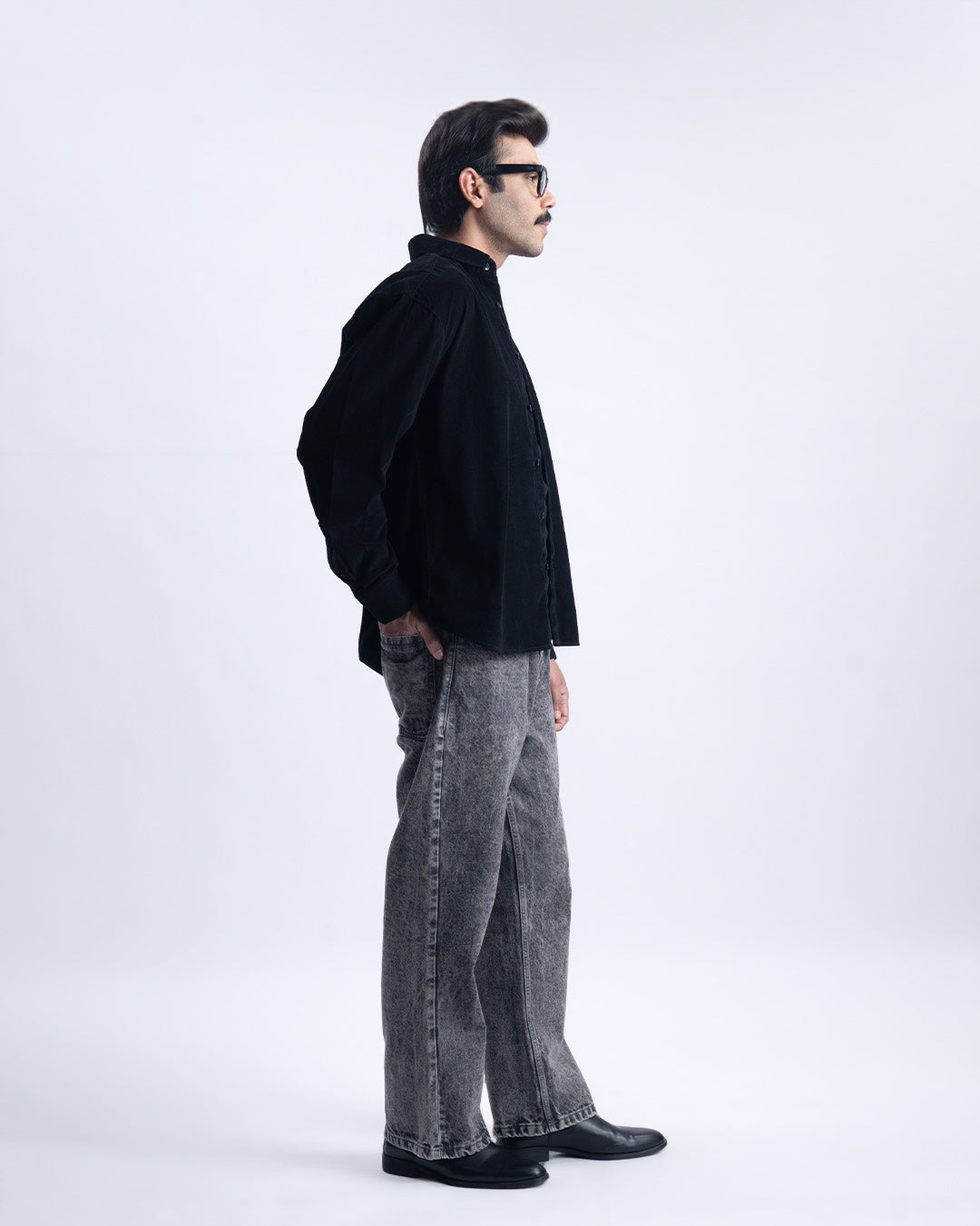 Soft Corduroy Relaxed Shirt In Black