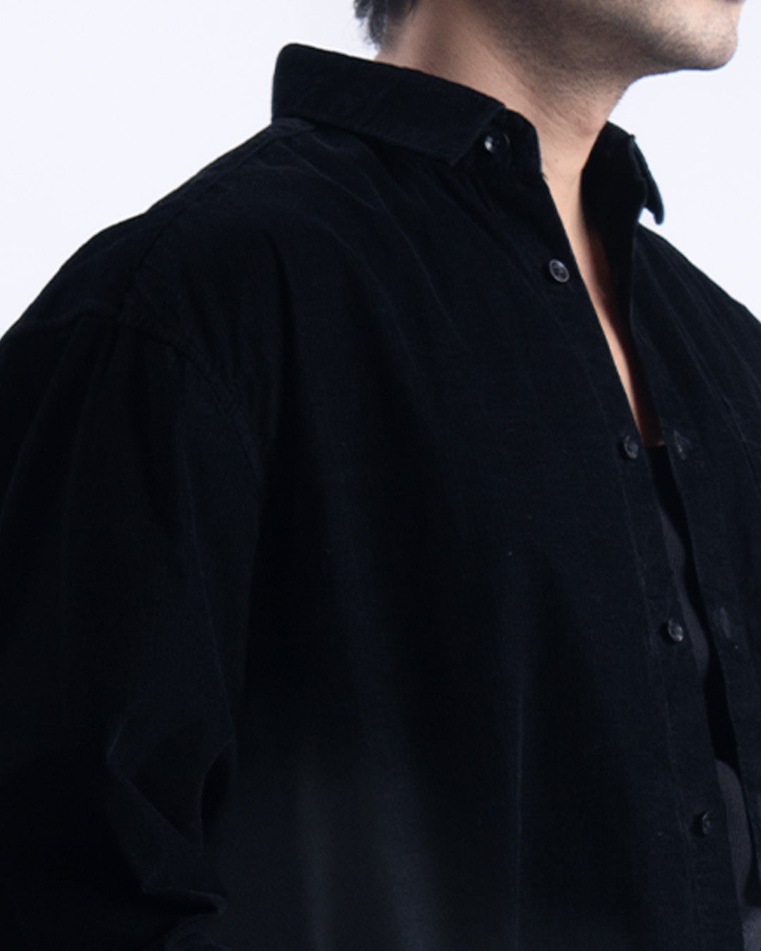 Soft Corduroy Relaxed Shirt In Black