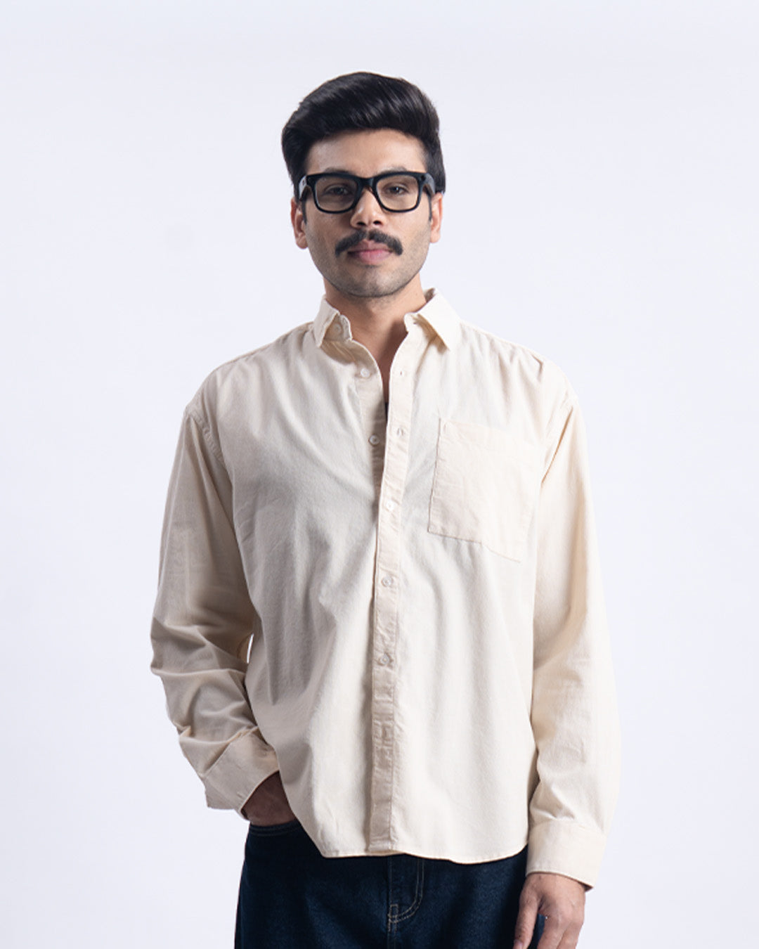 Soft Corduroy Relaxed Shirt In Cream