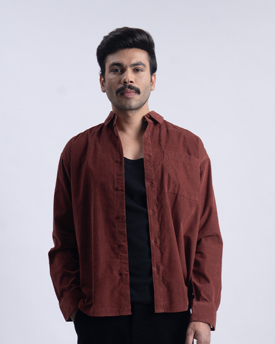 Soft Corduroy Relaxed Shirt In Rust