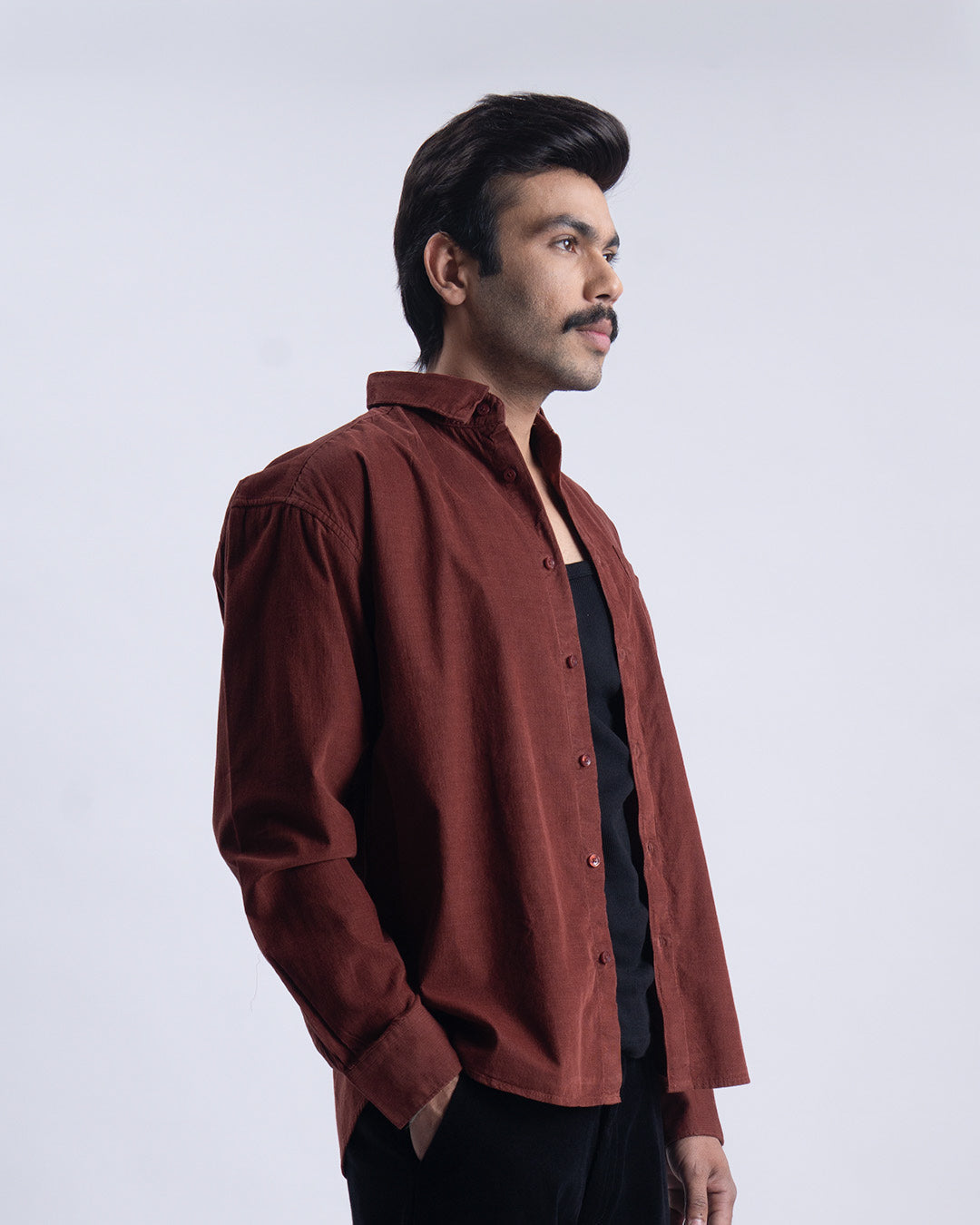 Soft Corduroy Relaxed Shirt In Rust