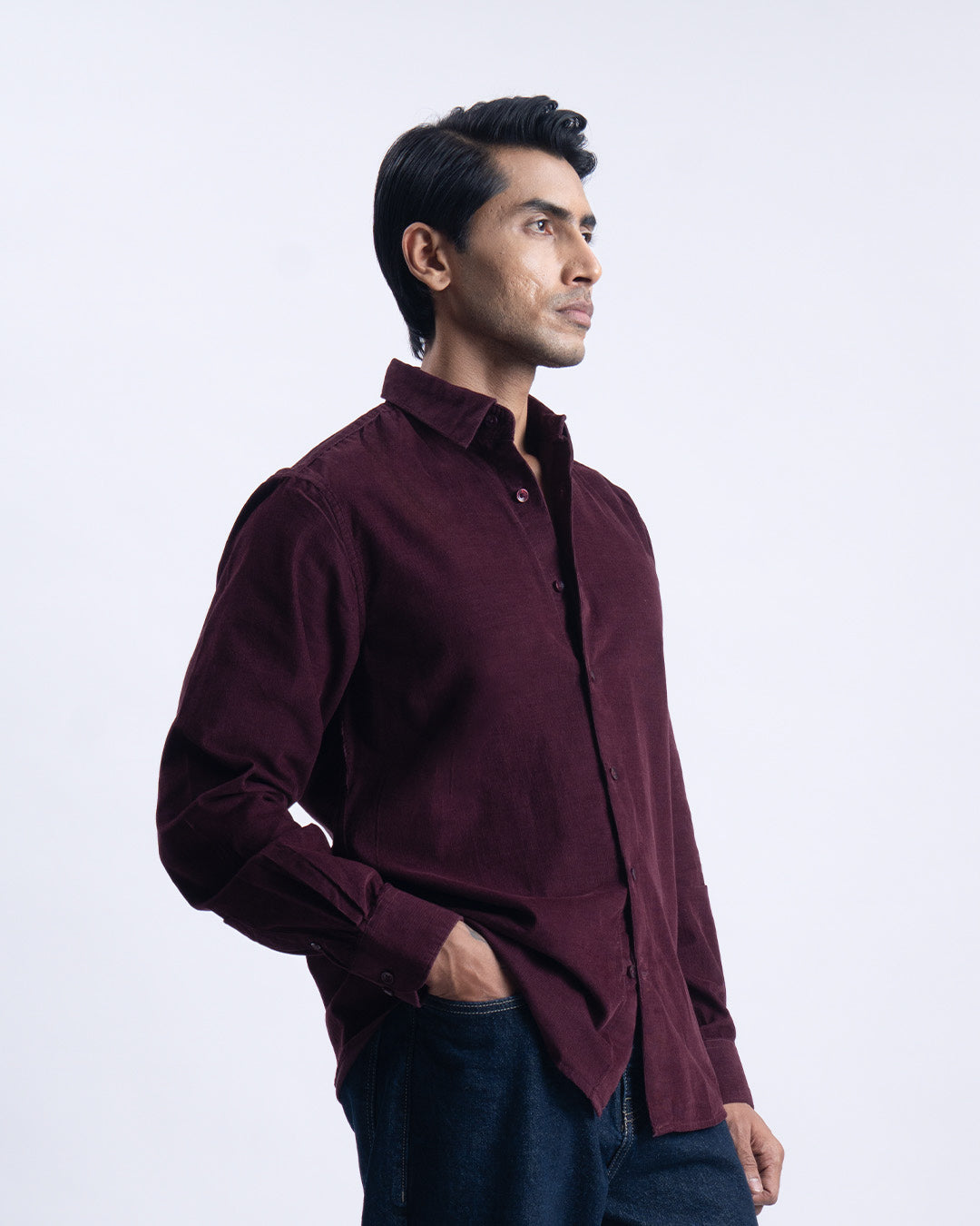 Soft Corduroy Tailored Shirt In Wine
