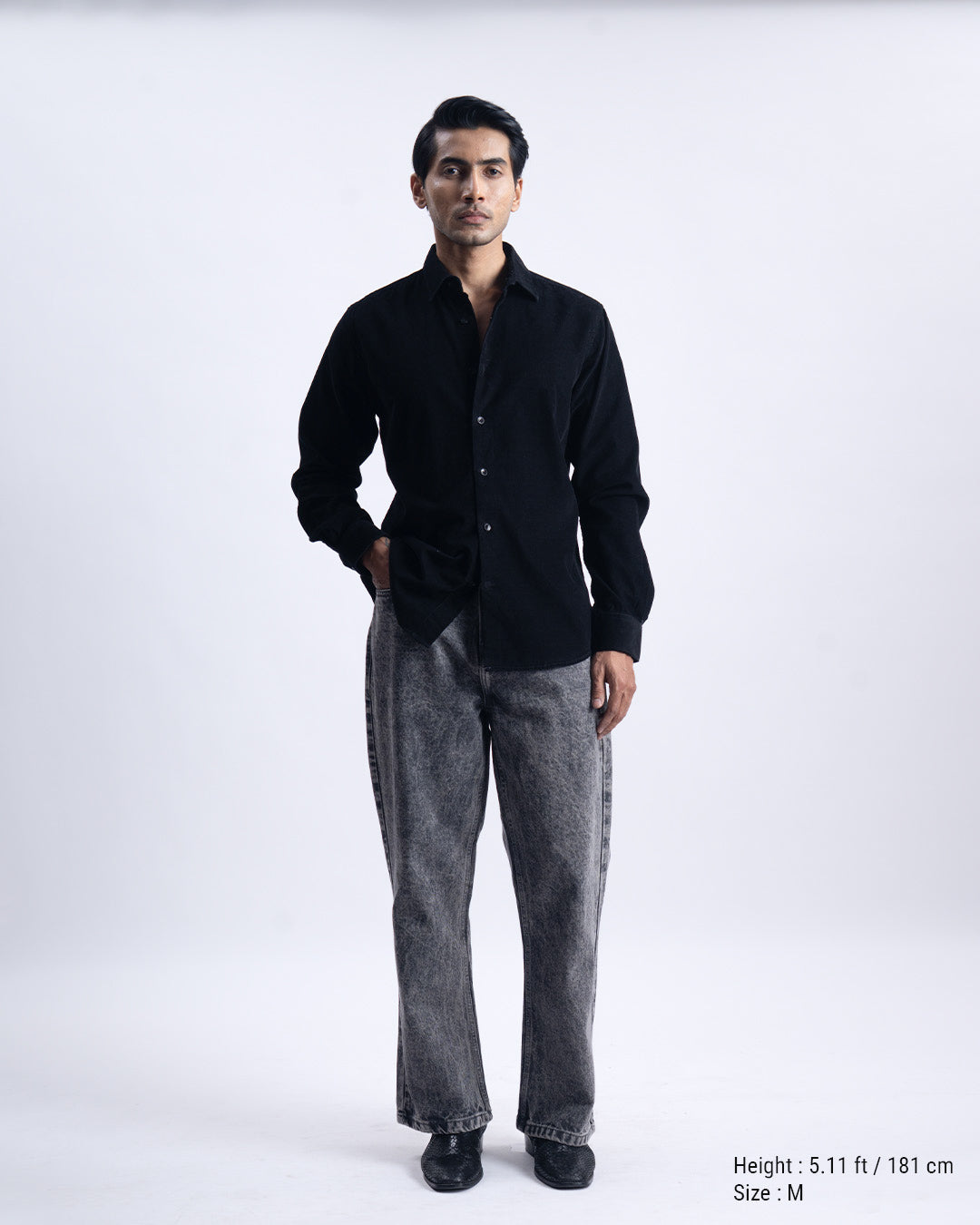 Soft Corduroy Tailored Shirt In Black