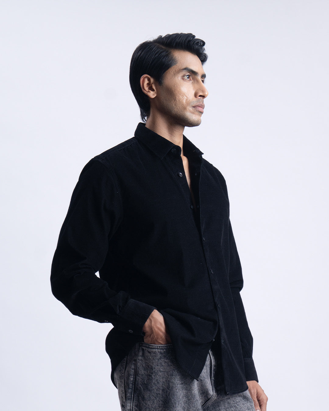 Soft Corduroy Tailored Shirt In Black