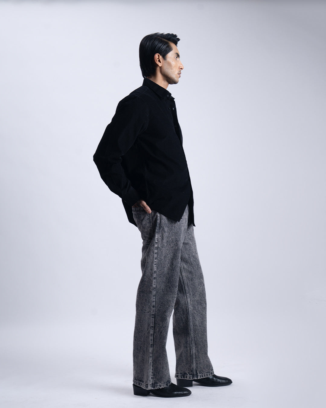 Soft Corduroy Tailored Shirt In Black