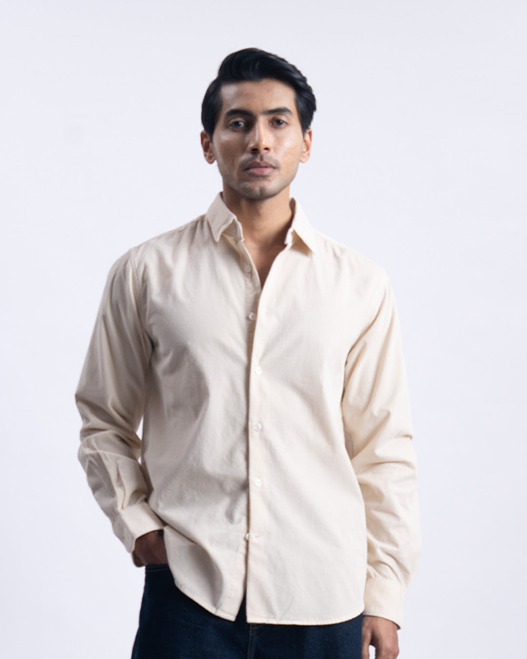 Soft Corduroy Tailored Shirt In Cream