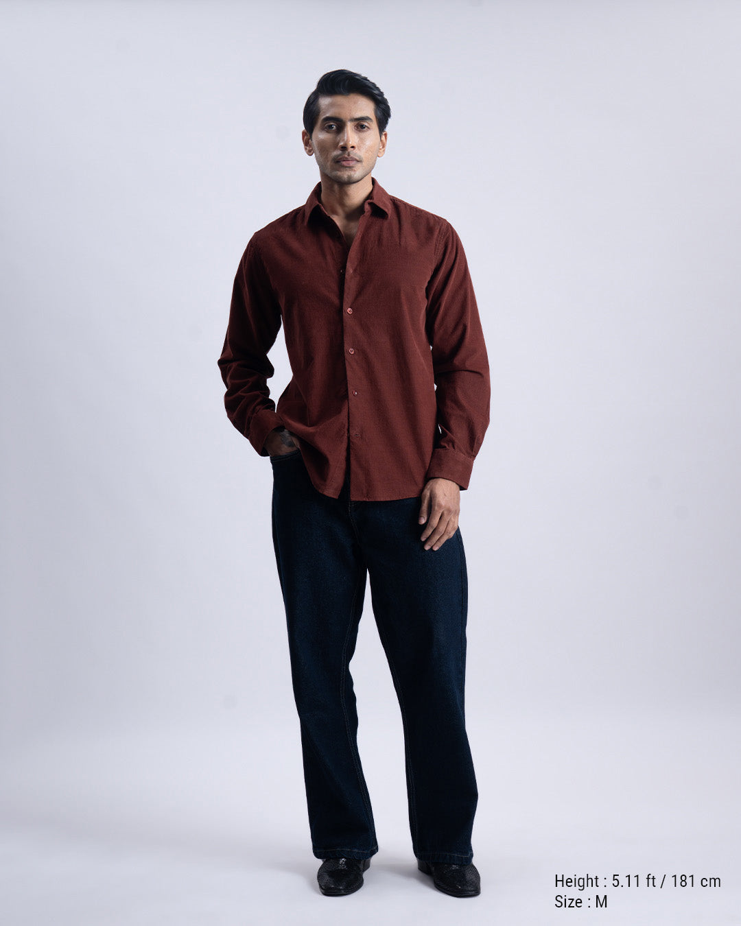 Soft Corduroy Tailored Shirt In Rust
