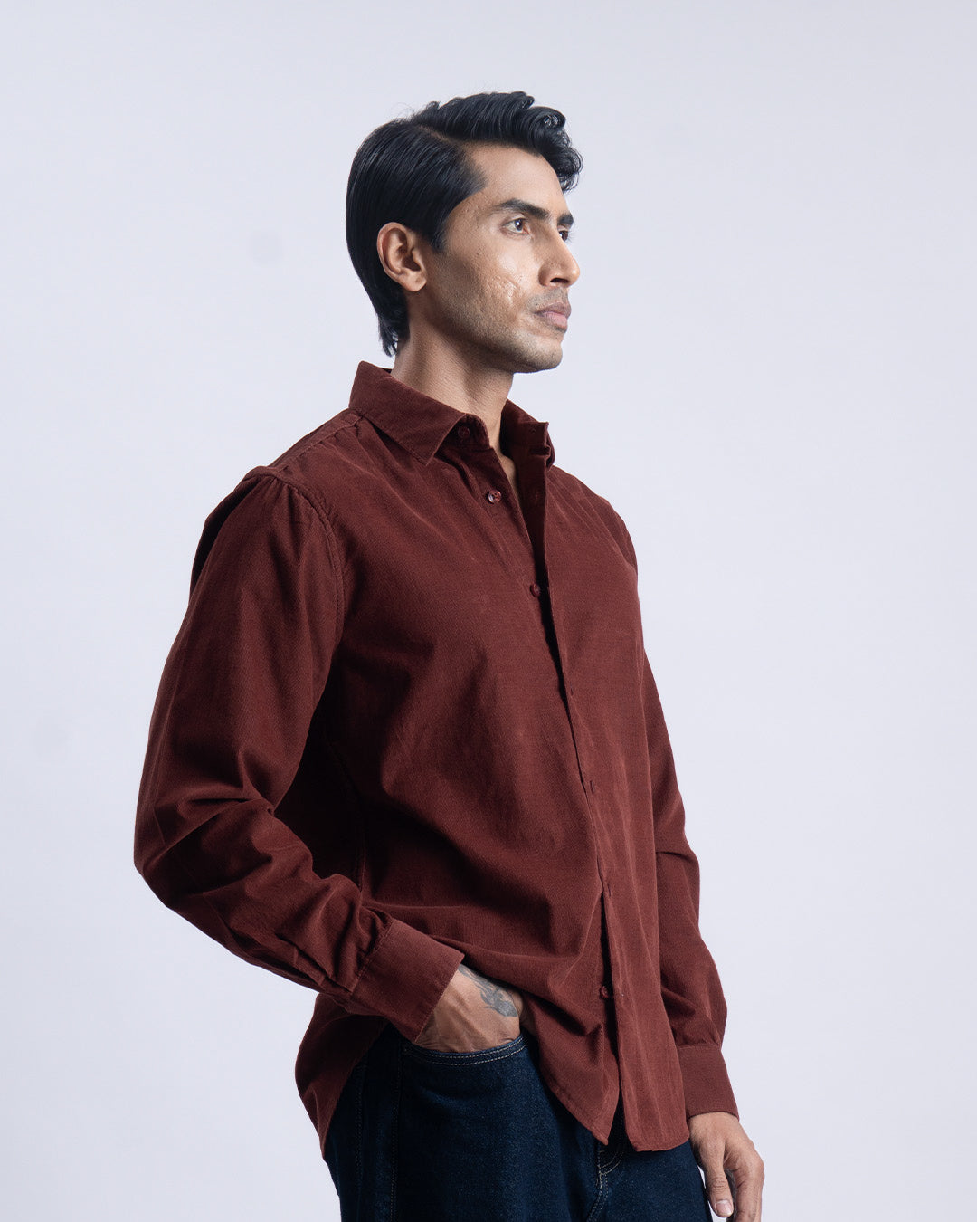 Soft Corduroy Tailored Shirt In Rust