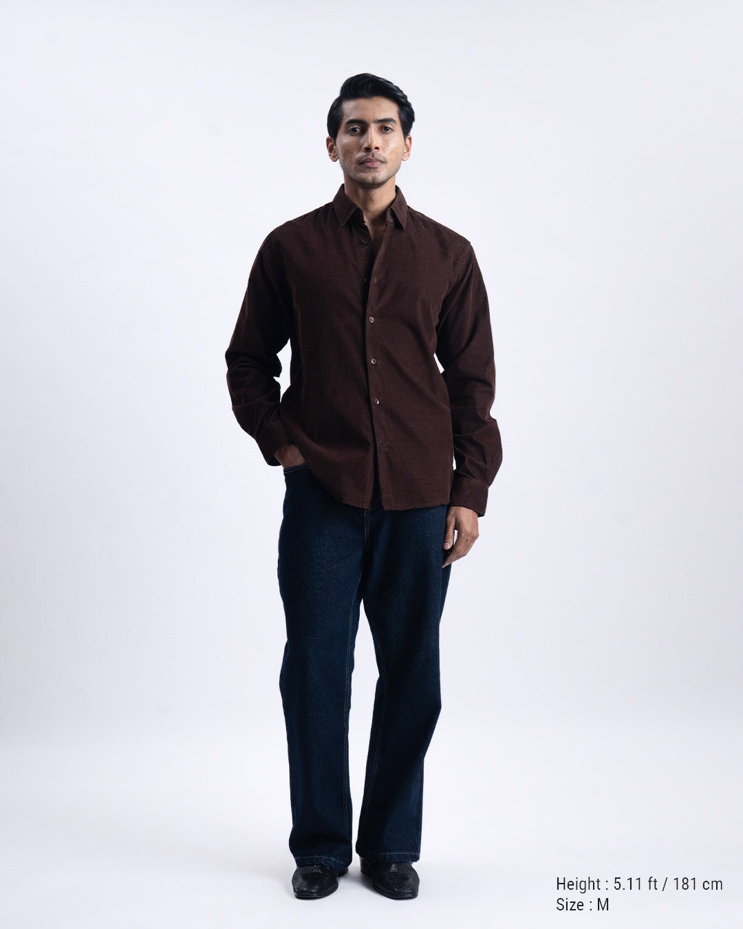 Soft Corduroy Tailored Shirt In Brown