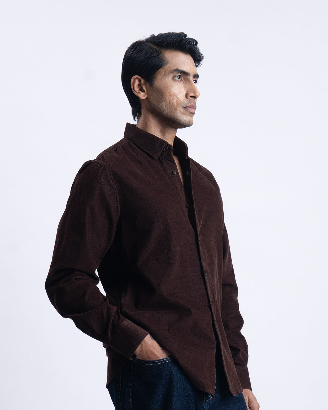 Soft Corduroy Tailored Shirt In Brown