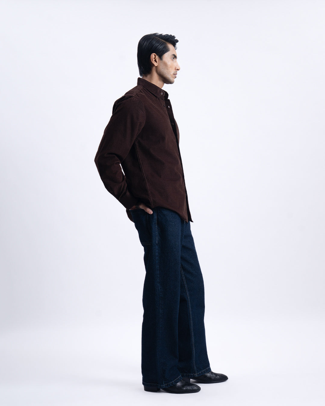 Soft Corduroy Tailored Shirt In Brown