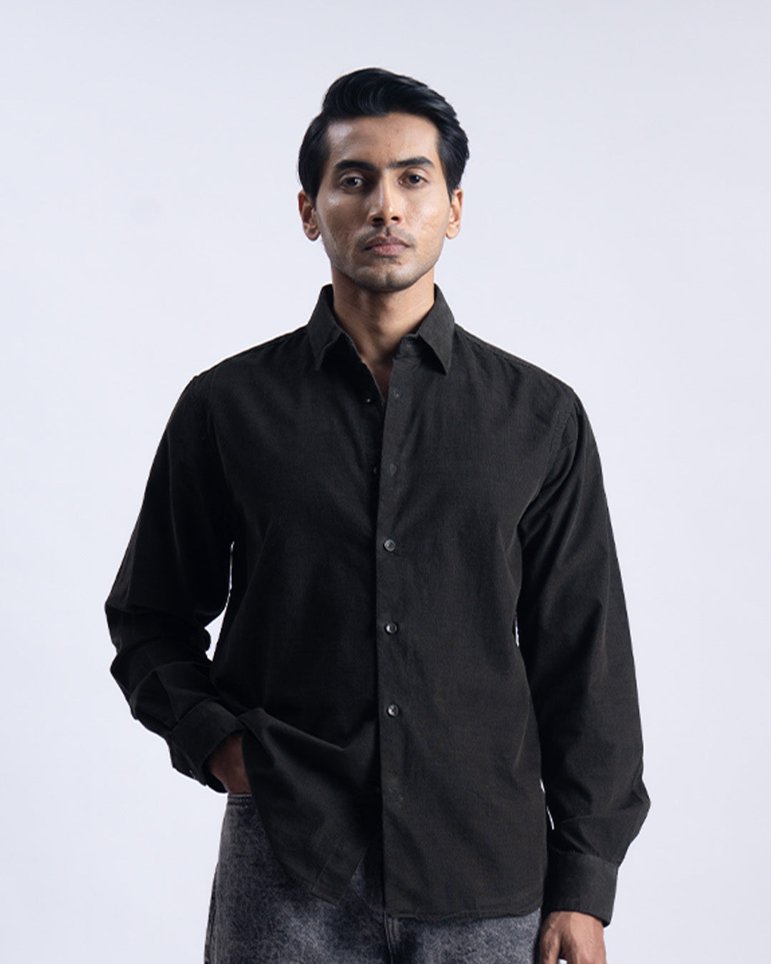 Soft Corduroy Tailored Shirt In Olive