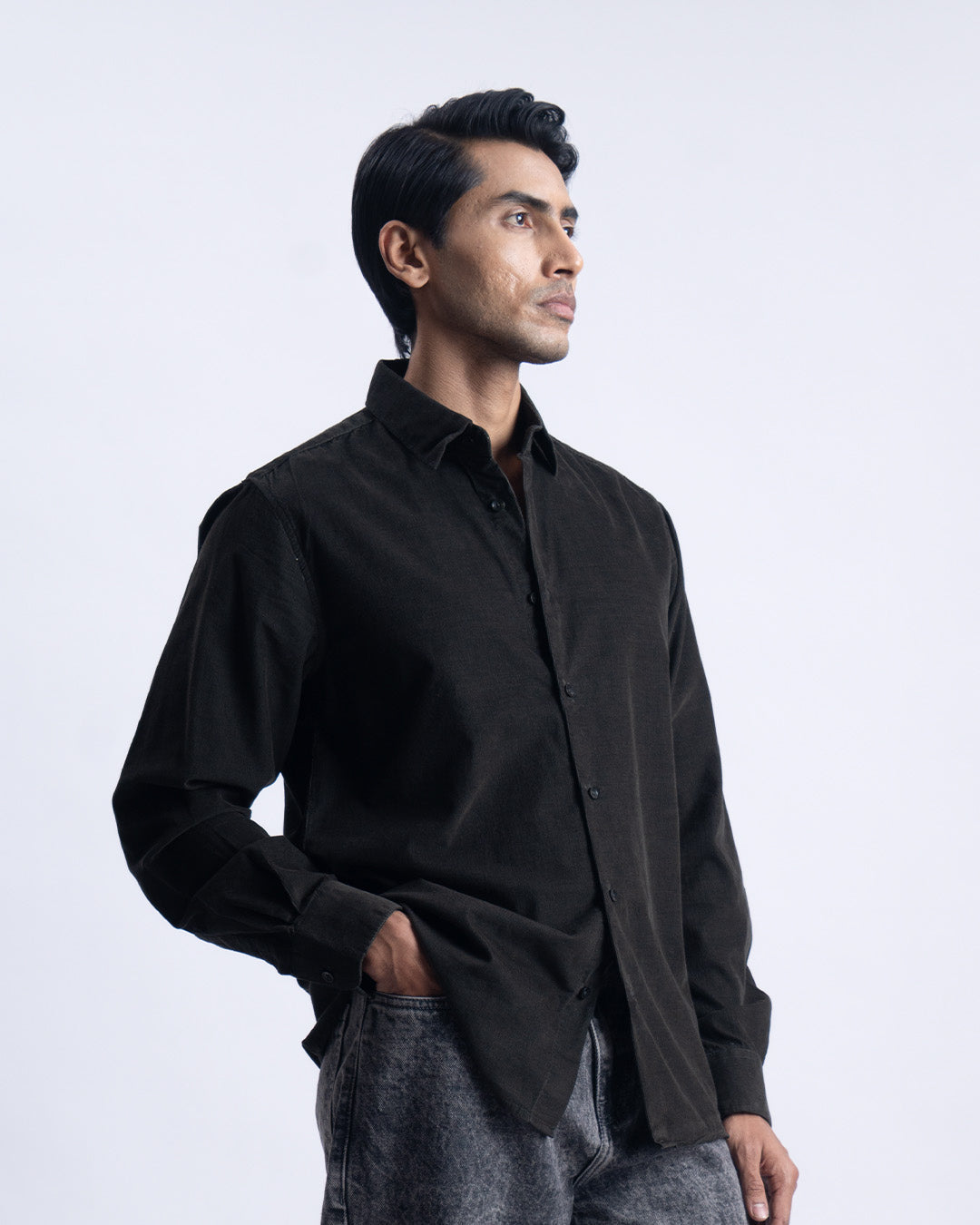 Soft Corduroy Tailored Shirt In Olive