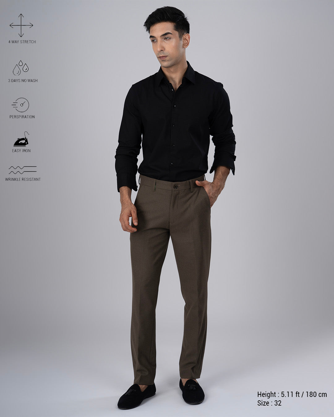 Easy Iron Tailored Office Trousers In Fur Brown