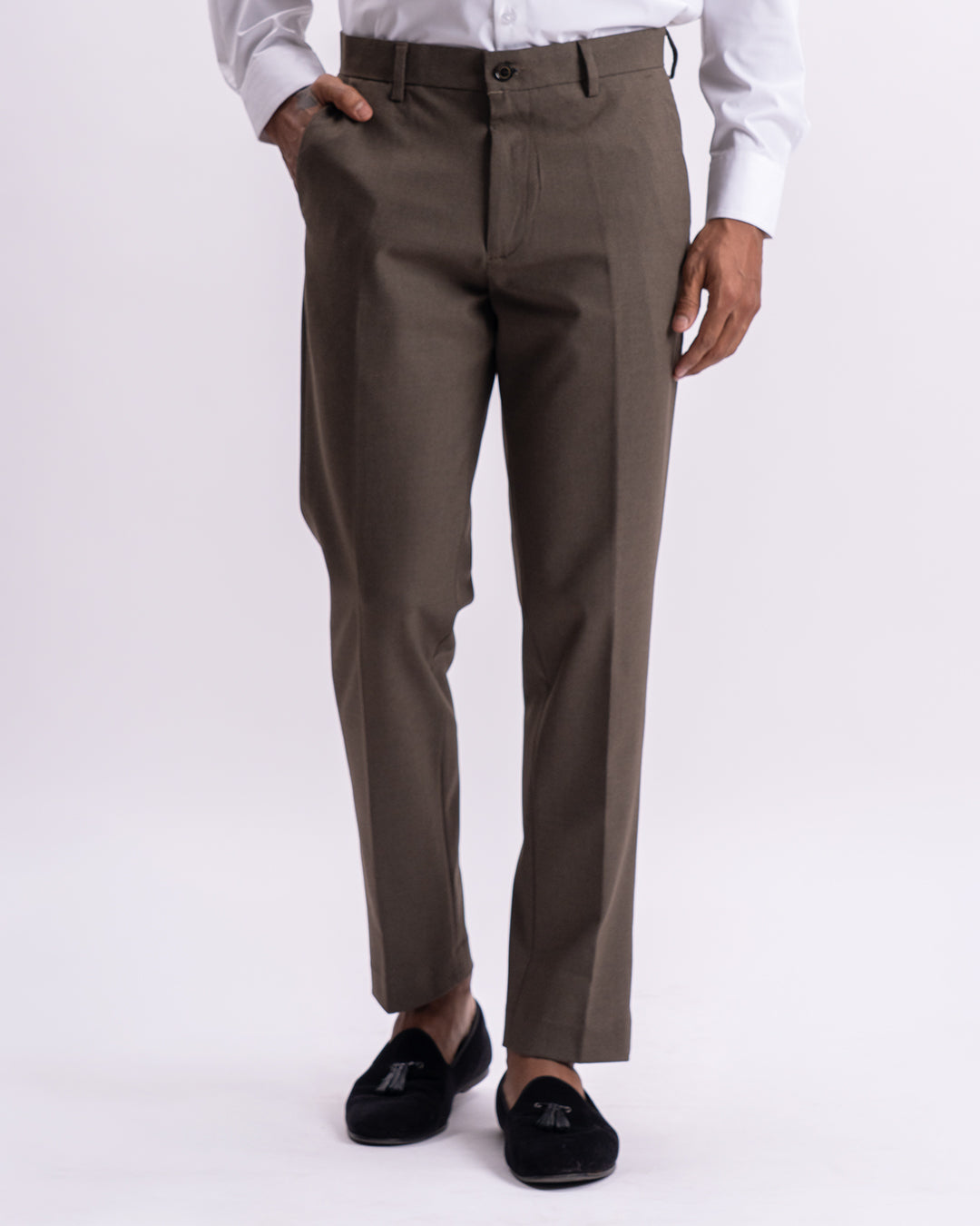 Easy Iron Tailored Office Trousers In Fur Brown