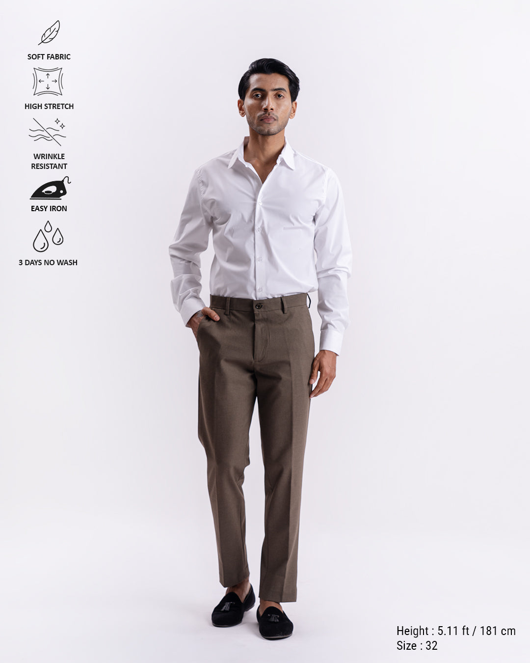 Easy Iron Tailored Office Trousers In Fur Brown