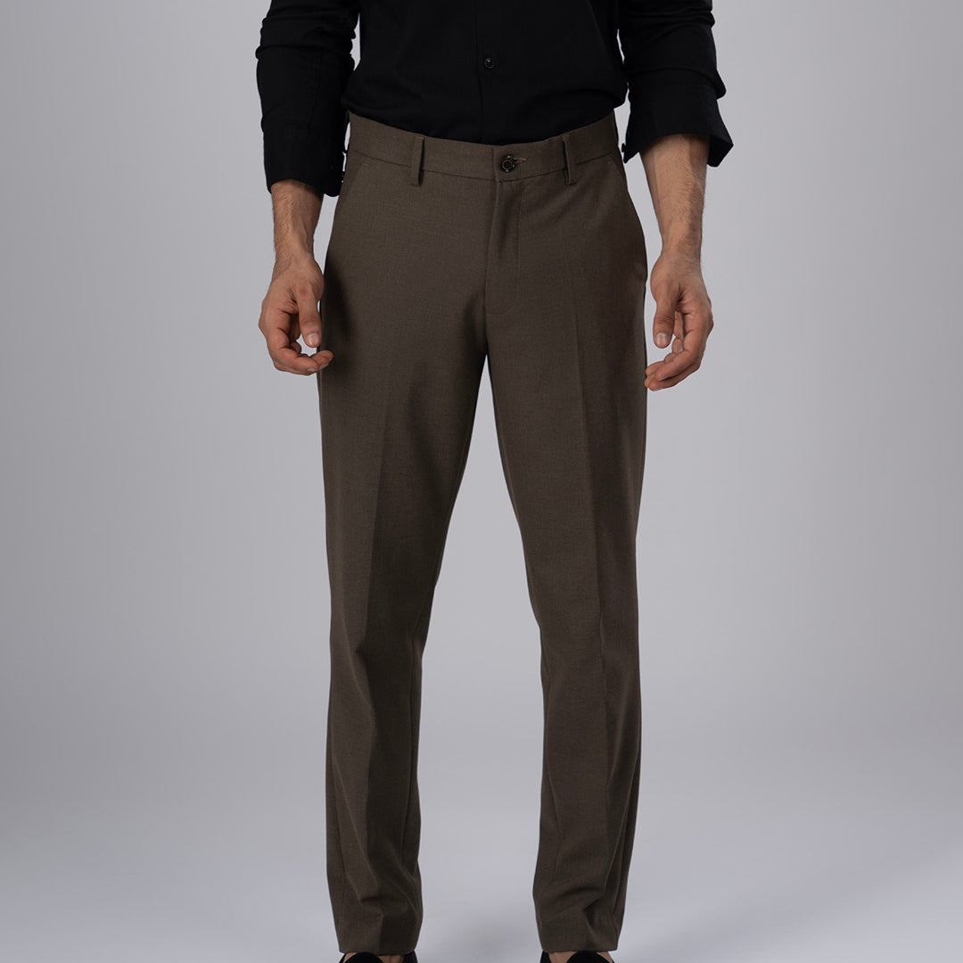 Easy Iron Tailored Office Trousers In Fur Brown