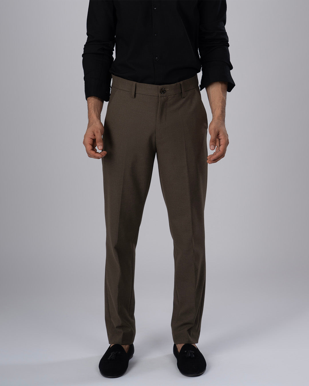 Easy Iron Tailored Office Trousers In Fur Brown