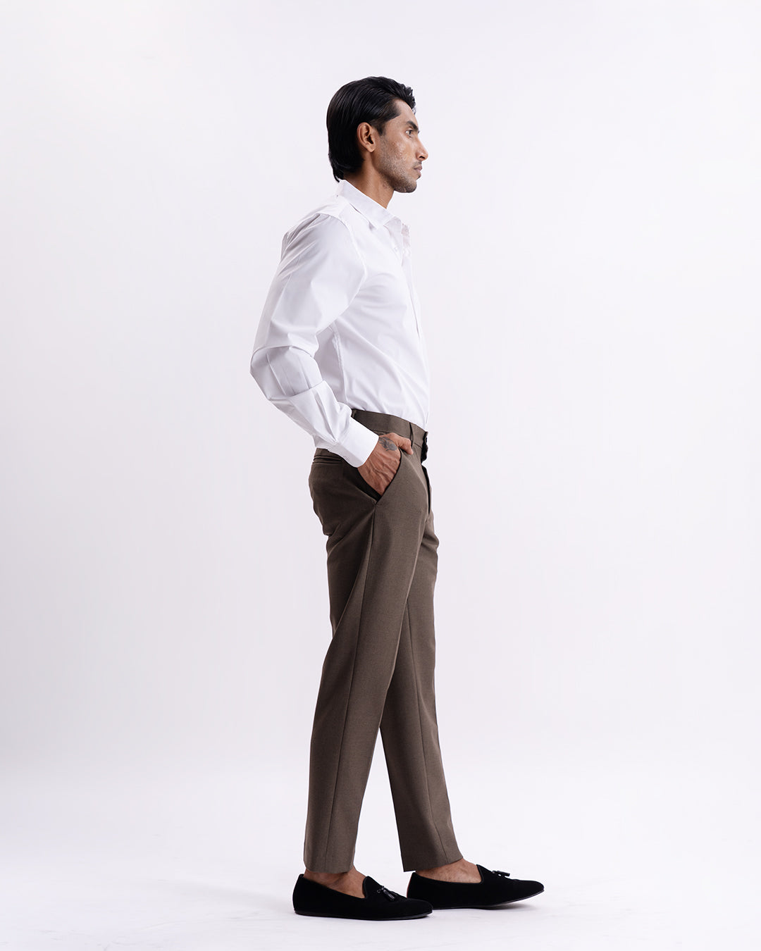 Easy Iron Tailored Office Trousers In Fur Brown