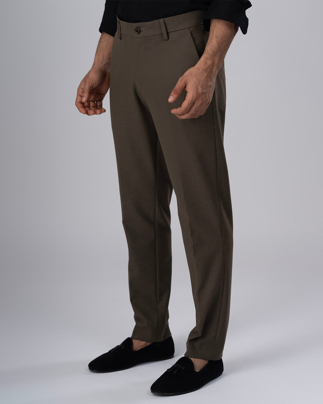 Easy Iron Tailored Office Trousers In Fur Brown