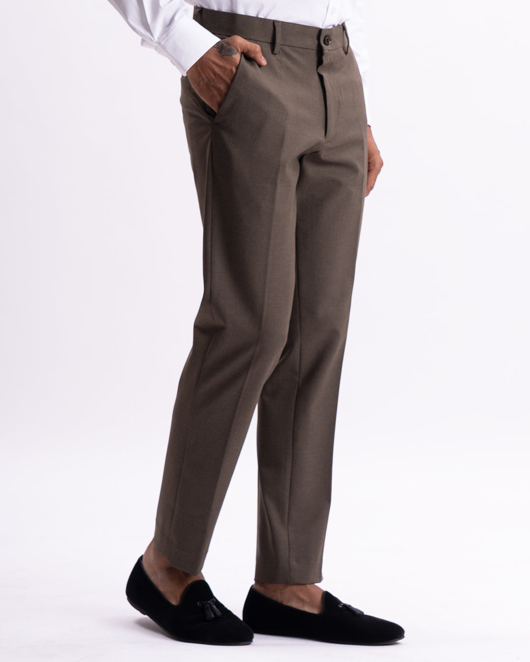 Easy Iron Tailored Office Trousers In Fur Brown