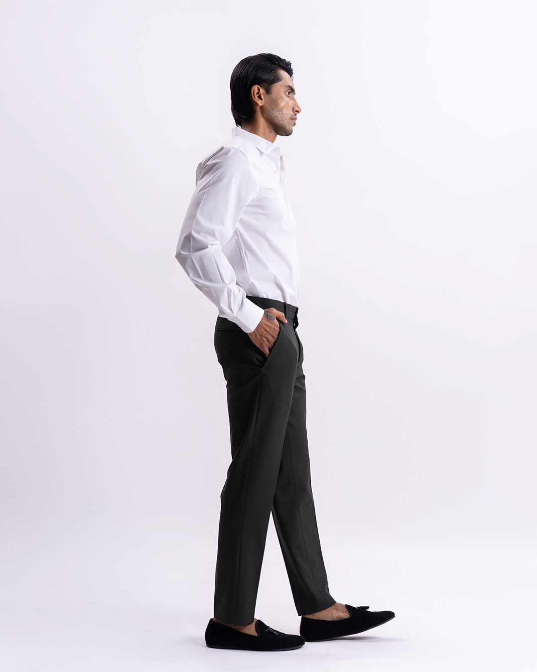 Easy Iron Tailored Office Trousers In Olive