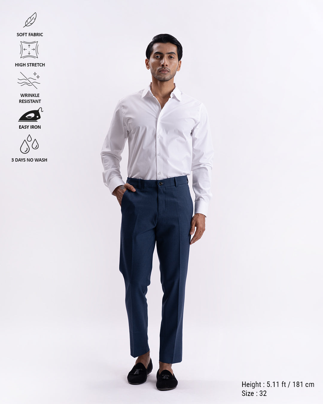 Easy Iron Tailored Office Trousers In Navy